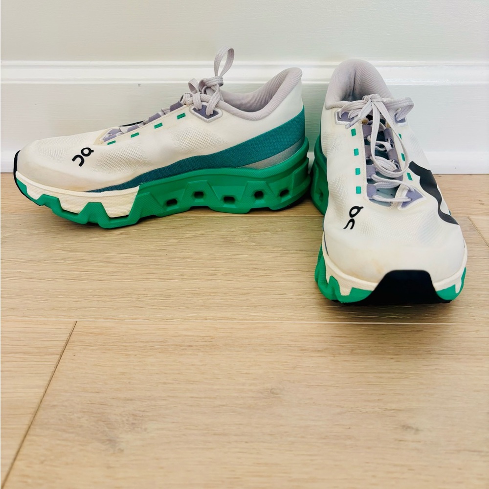 On Running Women’s Cloudmonster Hyper White and Green Shoes